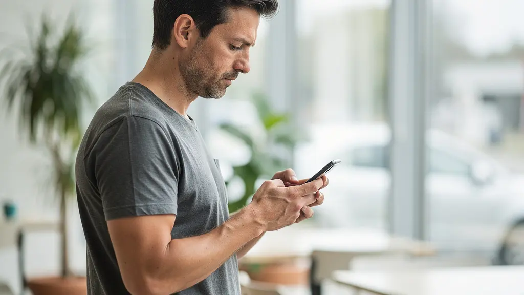 Personne consultant les taux immobiliers sur smartphone dans un espace lumineux